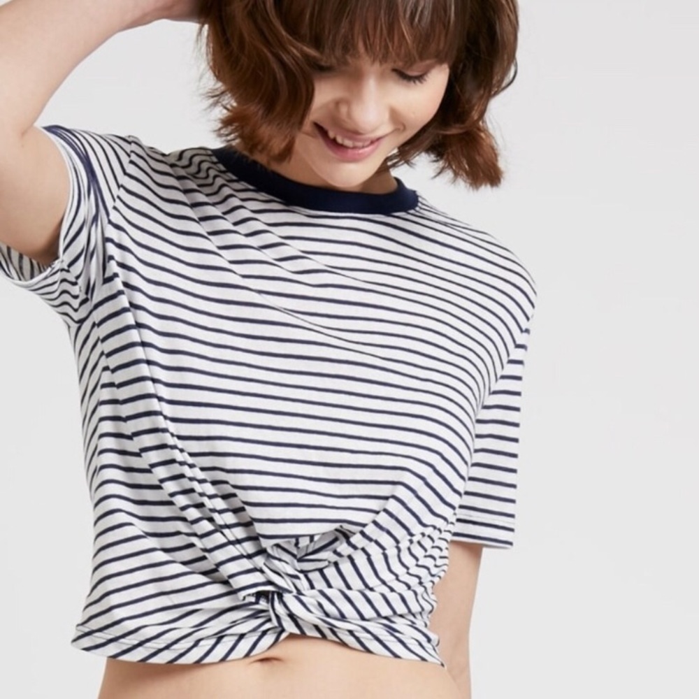 Topshop Knot Front Top with Navy Stripes